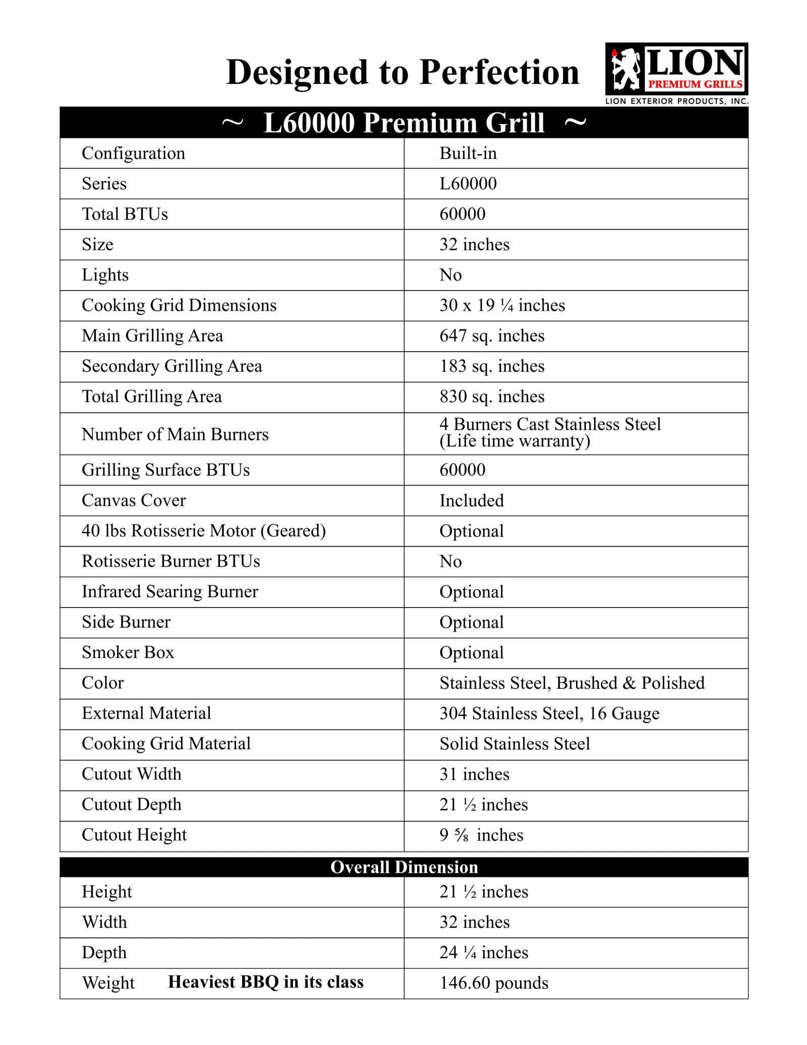 Lion L60000 Spec Sheet